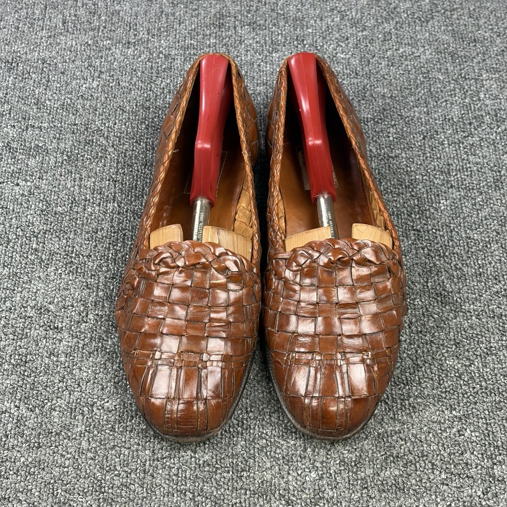Moreschi Brown Woven Leather Loafers Mens 8.5 Handmade‎ Italian Slip On Dress - Picture 4 of 10